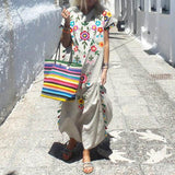 Women Plus Size Dresses Bohemian Maxi Dress Multicolored Tassel Printed Dress