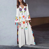 Women Plus Size Dresses Multicolored Tassel Split Dress Bohemian Printed Dress