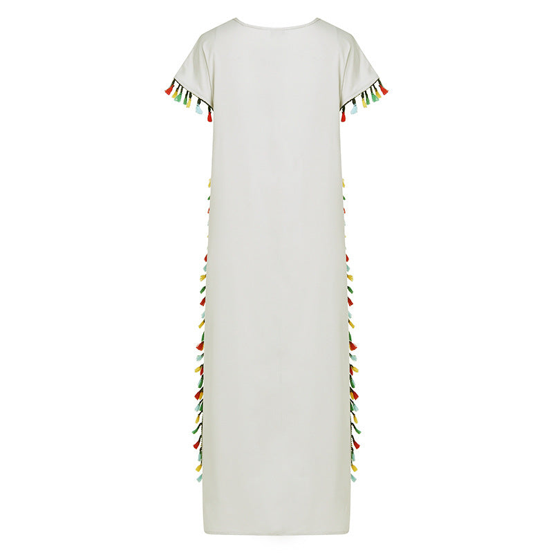 Women Plus Size Dresses Bohemian Maxi Dress Multicolored Tassel Printed Dress