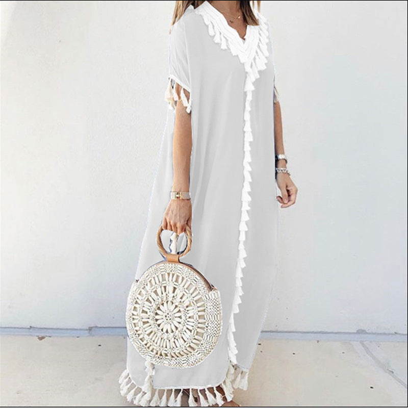 Women Plus Size Dresses Bohemian Tassel Maxi Dress