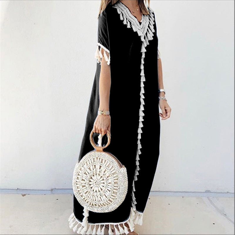 Women Plus Size Dresses Bohemian Tassel Maxi Dress
