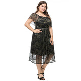 Women Plus Size Dresses Off-Neck Lace Stitching Long Dress Fashion Women