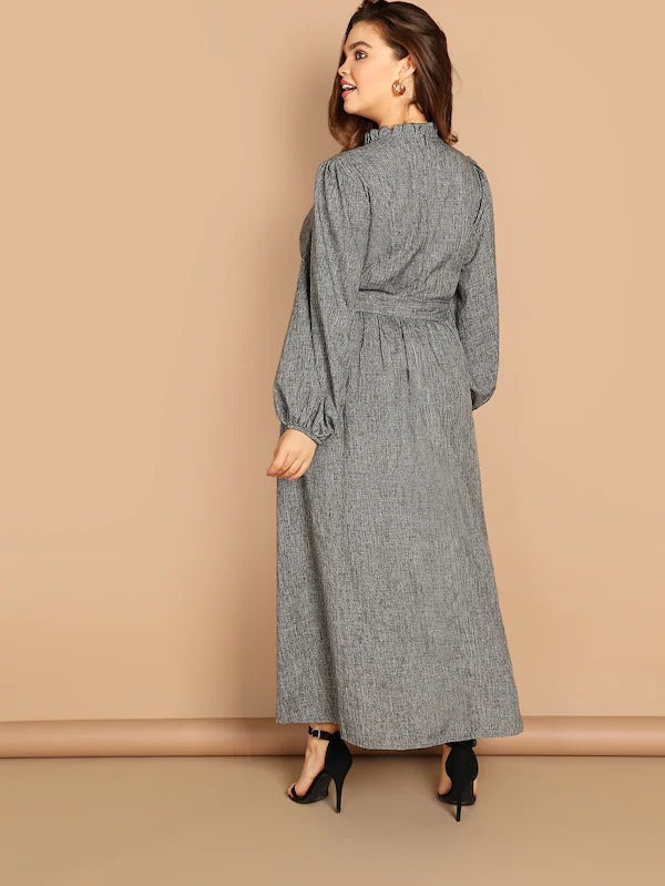 Women Plus Size Denim Dresses Mid-Length High Waist Solid Color Long Sleeve Dress for Women