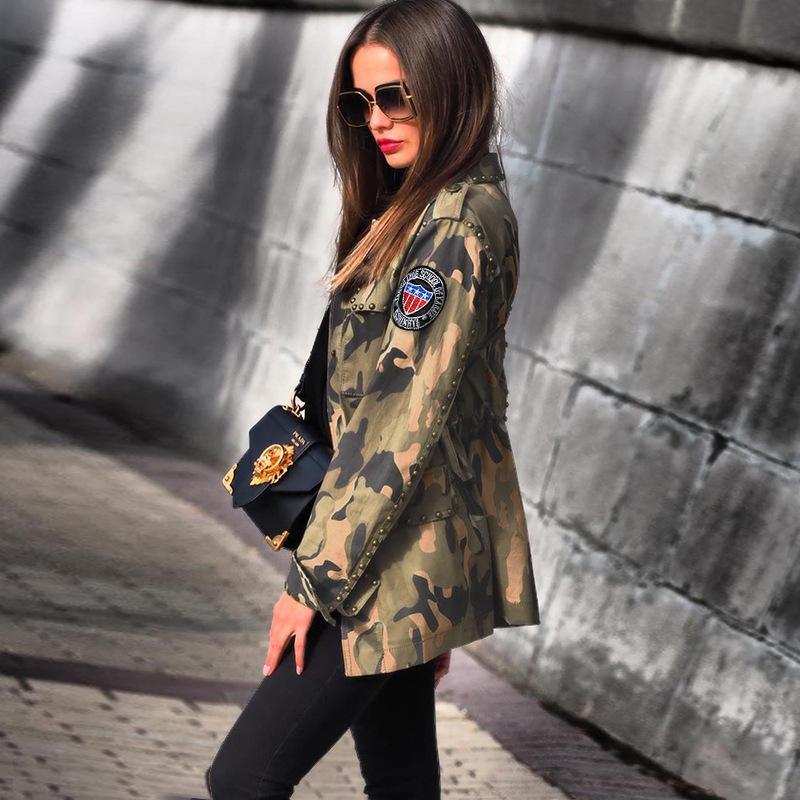 Varsity Military Camo Print Long Sleeve Bomber Jacket for Women Army Biker Jackets Windbreaker Plus Size Bags for Baseball Jackets