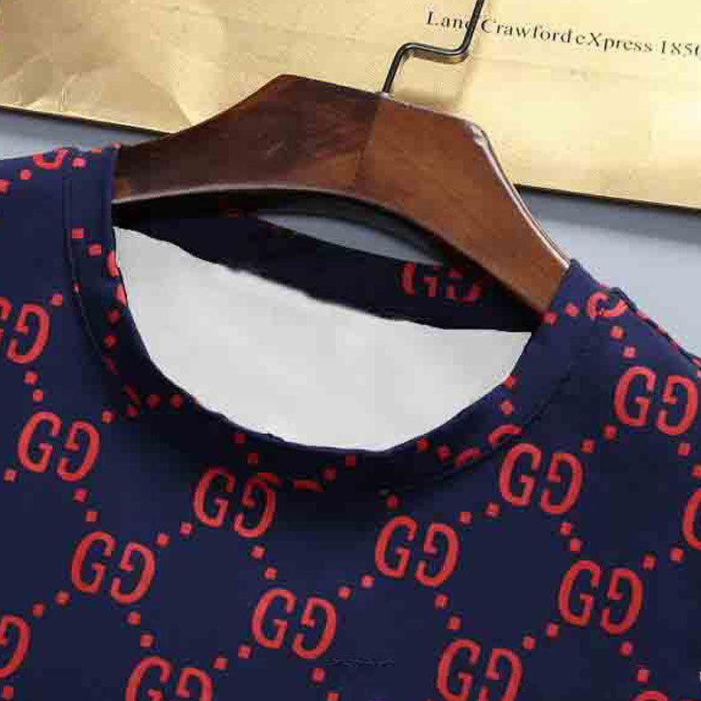 Men's Athletic Tracksui Summer Printed Casual Suit round Neck Short Pants Two-Pieces