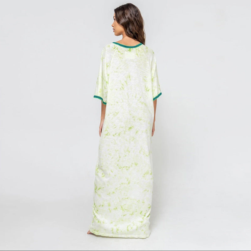 Women Plus Size Dressesv Collar Printing Seaside Holiday Dress