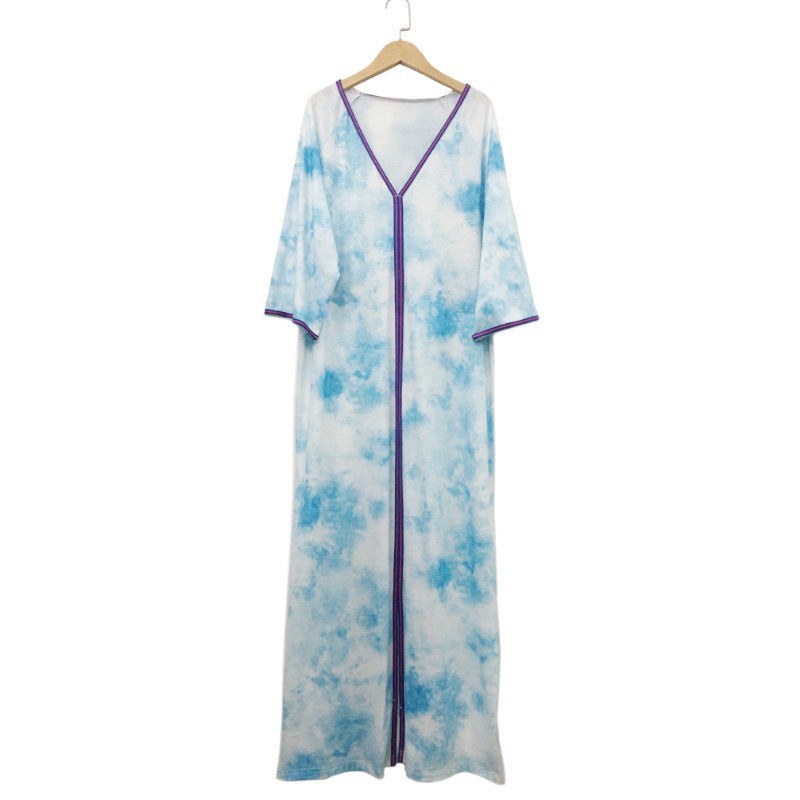 Women Plus Size Dressesv Collar Printing Seaside Holiday Dress