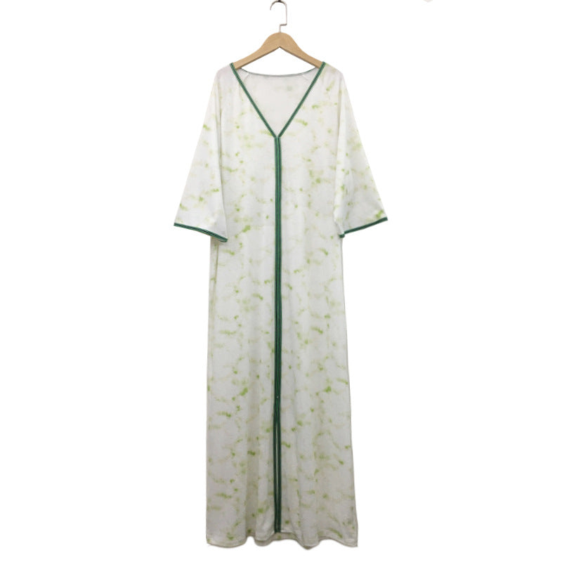 Women Plus Size Dressesv Collar Printing Seaside Holiday Dress