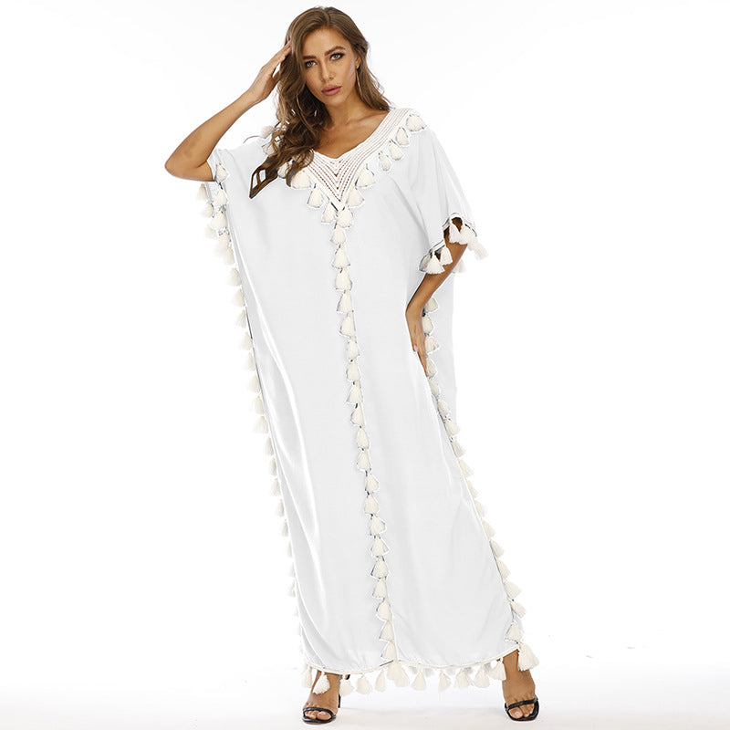 Women Plus Size Dresses Tassel V-neck Dress