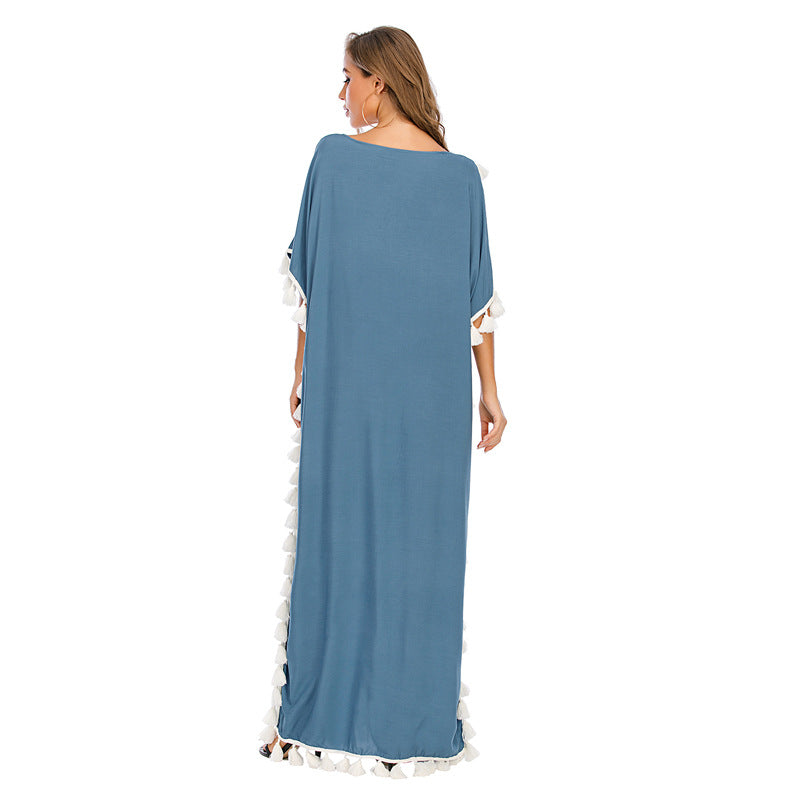 Women Plus Size Dresses Tassel V-neck Dress