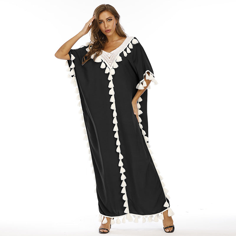 Women Plus Size Dresses Tassel V-neck Dress