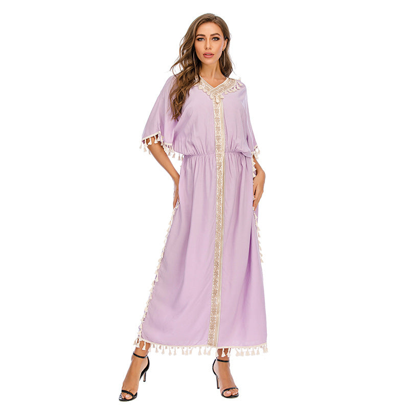 Women Plus Size Dresses Embroidered Tassel Loose Dress
