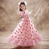 Sequined Children's Dress Girls' Pink Strawberry Princess Formal Dress Piano Performance Birthday
