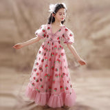 Sequined Children's Dress Girls' Pink Strawberry Princess Formal Dress Piano Performance Birthday