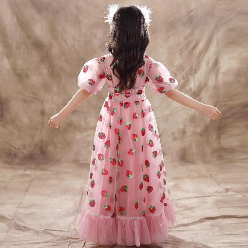 Sequined Children's Dress Girls' Pink Strawberry Princess Formal Dress Piano Performance Birthday