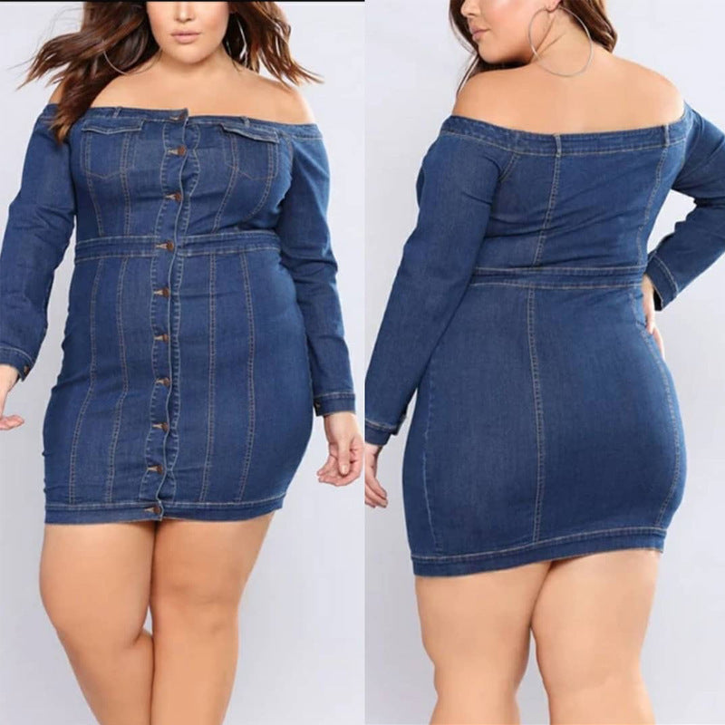 Women Plus Size Dresses Slim Fit Sexy Denim Mini Dress