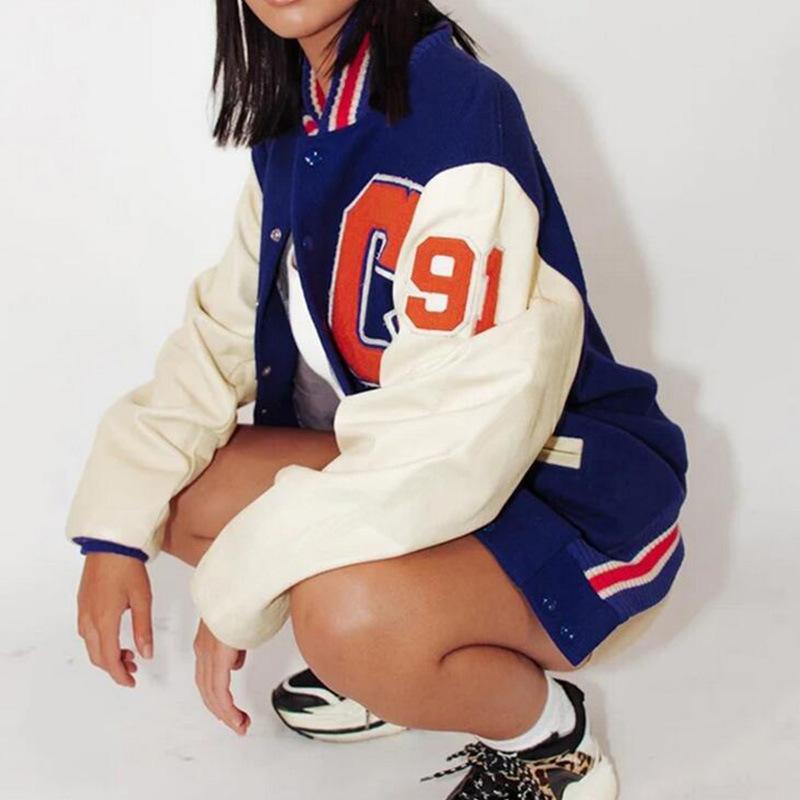 Varsity Baseball Jacket for Women Autumn Leisure Printed SlimFit Casual Fashionable Baseball Uniform