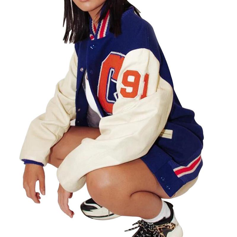 Varsity Baseball Jacket for Women Autumn Leisure Printed SlimFit Casual Fashionable Baseball Uniform