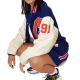 Varsity Baseball Jacket for Women Autumn Leisure Printed SlimFit Casual Fashionable Baseball Uniform