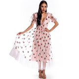Sexy Puff Sleeve Strawberry Sequins Dress Retro Dress Casual Fashionable
