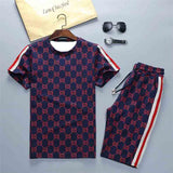 Men's Athletic Tracksui Summer Printed Casual Suit round Neck Short Pants Two-Pieces