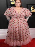 Plus Size Black Party Sequined Dress Strawberry Dress V Neck Sweet Elegant