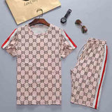 Men's Athletic Tracksuit Summer Printed Casual Suit round Neck Middle Pants