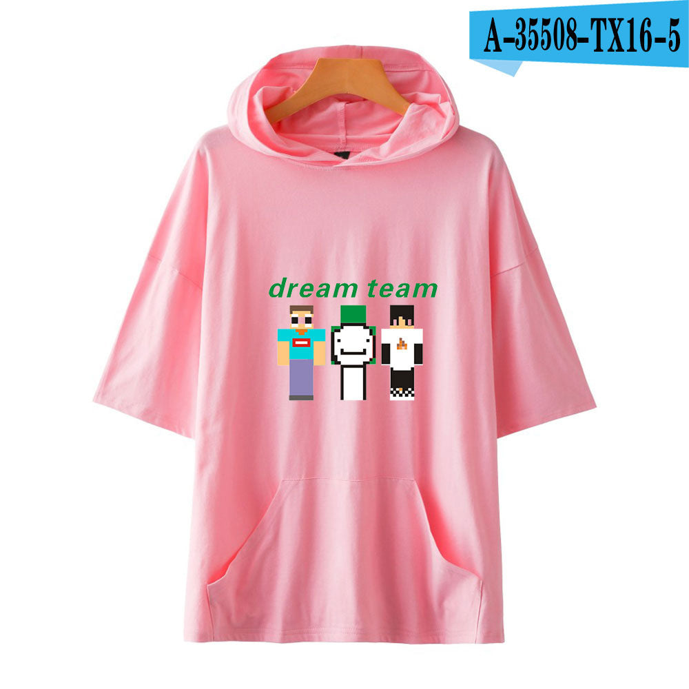 Dreamwastaken Novelty Hoodies Dream Merch Shirt Loose Print Fashion Loose Hooded T-shirt Short Sleeve Top
