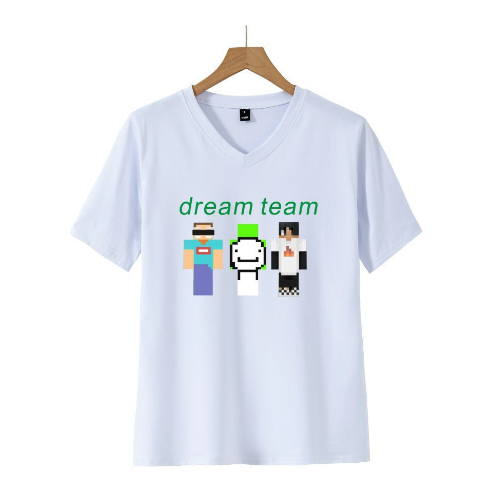 Dreamwastaken Novelty Hoodies Dream Merch Shirt 2D Printing Fashion V-neck Short Sleeved T-shirt ''Summer