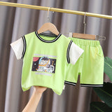 Kid's Athletic Tracksuit Boys Summer Suit Children's Short Sleeve Two-Piece Set