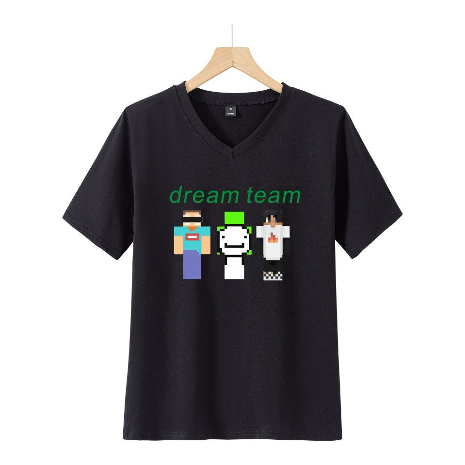 Dreamwastaken Novelty Hoodies Dream Merch Shirt 2D Printing Fashion V-neck Short Sleeved T-shirt ''Summer