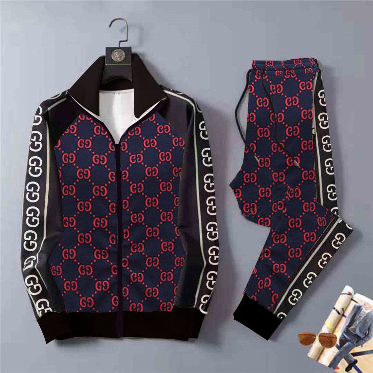 Men's Athletic Tracksuit Men's Sports and Leisure Suit Men's Autumn Pants and Zipper Jacket