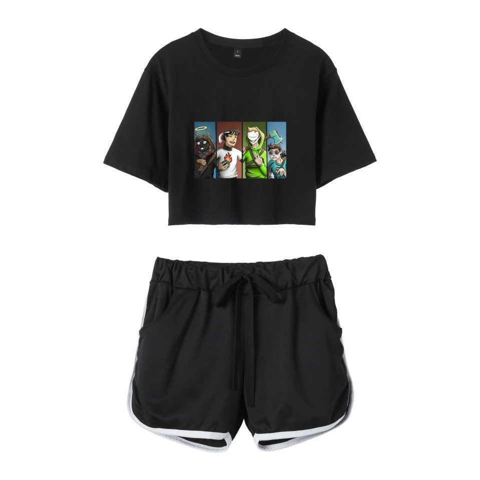 Dreamwastaken Men's Novelty Hoodies Dream Merch Shirt Printed Casual Fashion Loose Exposed Navel Suit