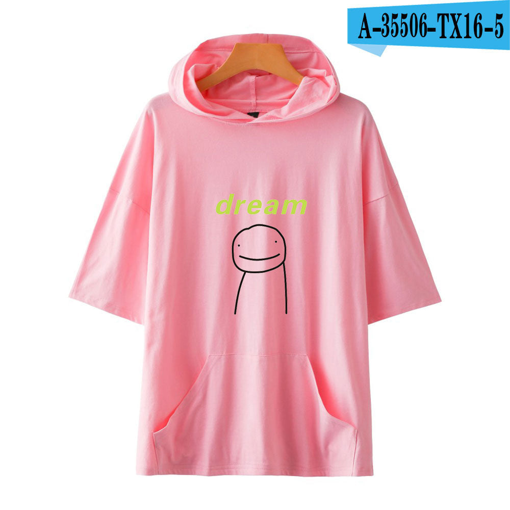 Dreamwastaken Novelty Hoodies Dream Merch Shirt Loose Print Fashion Loose Hooded T-shirt Short Sleeve Top
