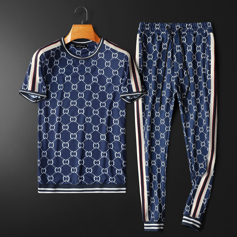 Men's Athletic Tracksuit Summer Men's Short-Sleeved Suit Leisure Sports Two-Piece Suit