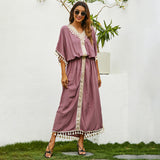 Women Plus Size Dresses Loose Embroidery Tassel Long Dress