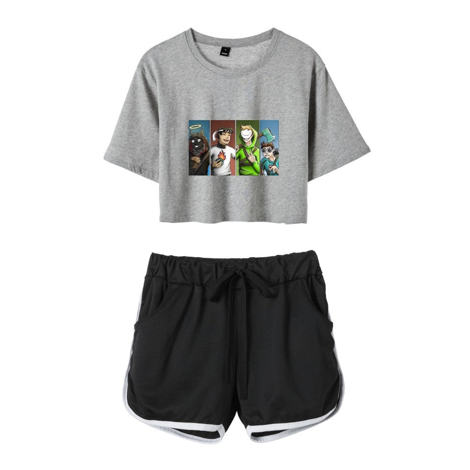 Dreamwastaken Men's Novelty Hoodies Dream Merch Shirt Printed Casual Fashion Loose Exposed Navel Suit