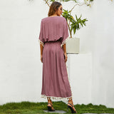 Women Plus Size Dresses Loose Embroidery Tassel Long Dress