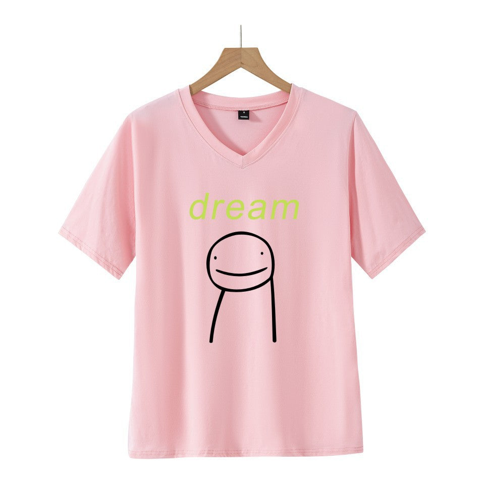 Dreamwastaken Novelty Hoodies Dream Merch Shirt 2D Printing Fashion V-neck Short Sleeved T-shirt ''Summer