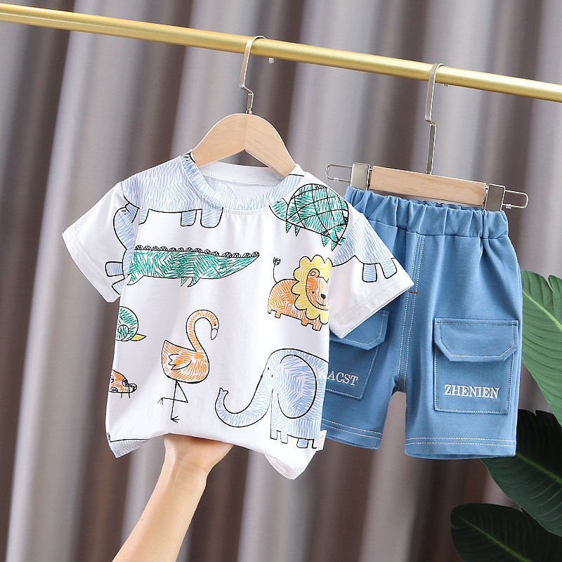 Kid's Athletic Tracksuit Boys Summer Suit Children's Short Sleeve Two-Piece Set