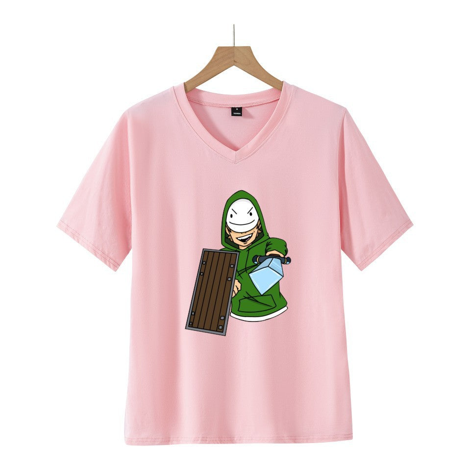 Dreamwastaken Novelty Hoodies Dream Merch Shirt 2D Printing Fashion V-neck Short Sleeved T-shirt ''Summer
