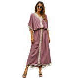 Women Plus Size Dresses Loose Embroidery Tassel Long Dress