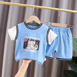 Kid's Athletic Tracksuit Boys Summer Suit Children's Short Sleeve Two-Piece Set