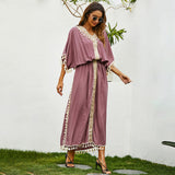 Women Plus Size Dresses Loose Embroidery Tassel Long Dress