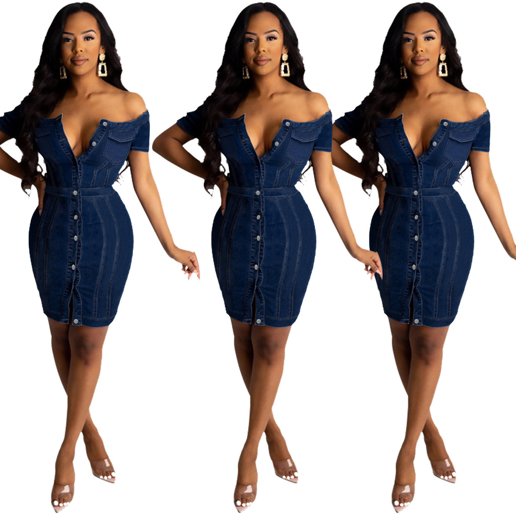 Women Plus Size Denim Dresses Fashion Slim Fit Sexy Denim Dress
