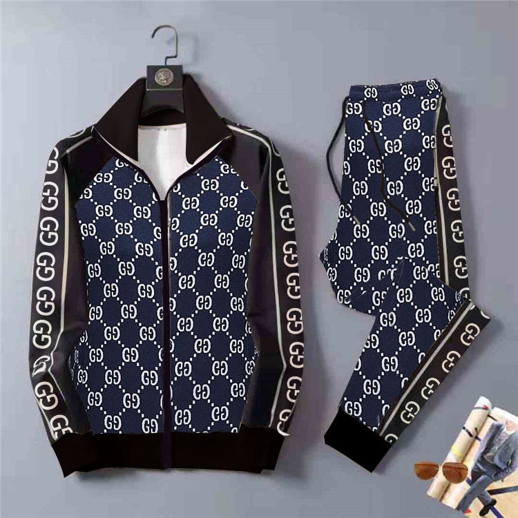 Men's Athletic Tracksuit Men's Sports and Leisure Suit Men's Autumn Pants and Zipper Jacket