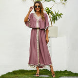 Women Plus Size Dresses Loose Embroidery Tassel Long Dress