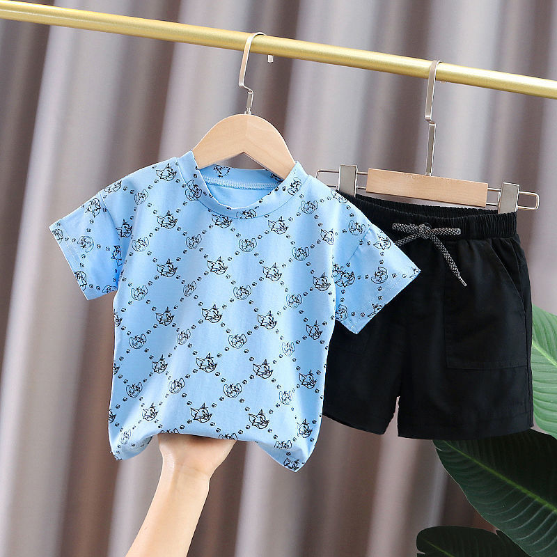 Kid's Athletic Tracksuit Boys Summer Suit Children's Short Sleeve Two-Piece Set