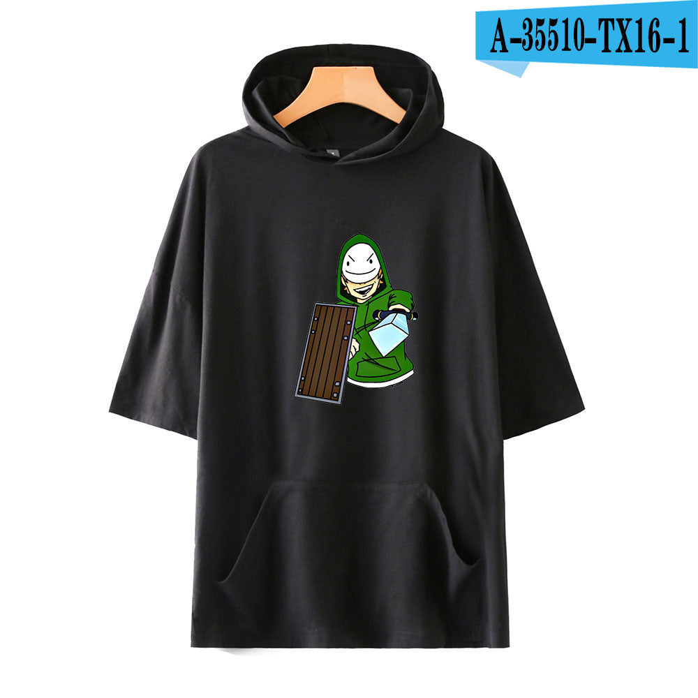 Dreamwastaken Novelty Hoodies Dream Merch Shirt Loose Print Fashion Loose Hooded T-shirt Short Sleeve Top