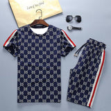 Men's Athletic Tracksuit Summer Printed Casual Suit round Neck Middle Pants